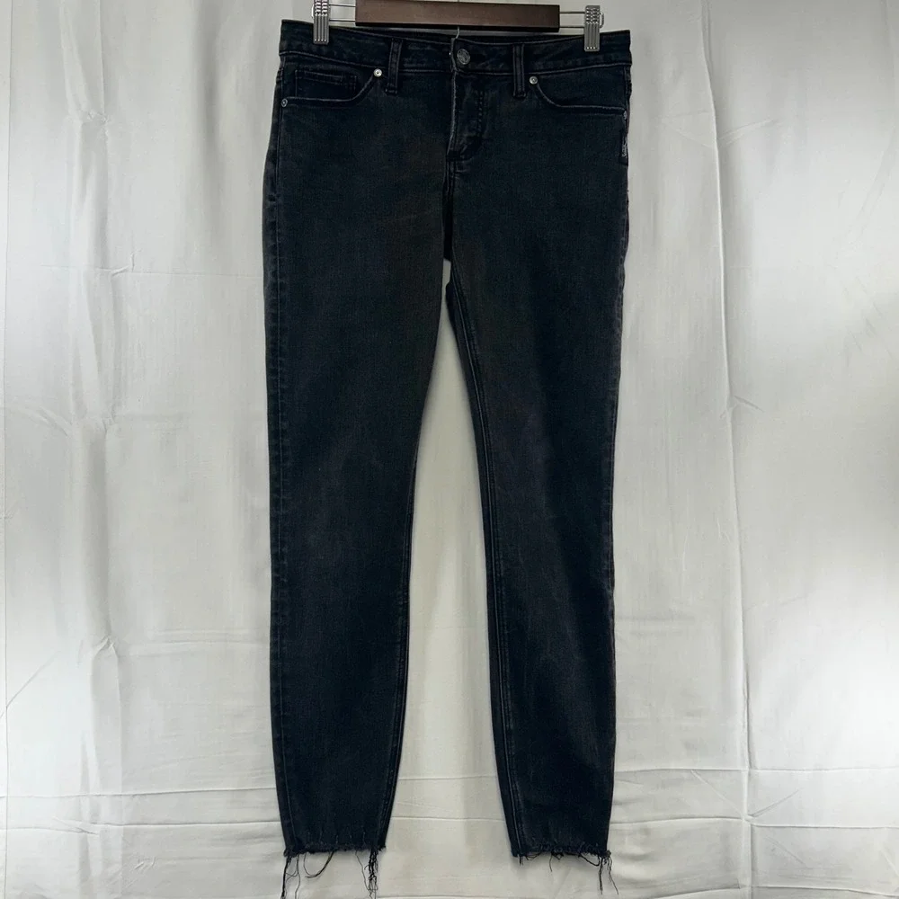 Silver Jeans Co Tuesday Skinny Womens 29 Black Frayed Raw Hem Low Rise Denim